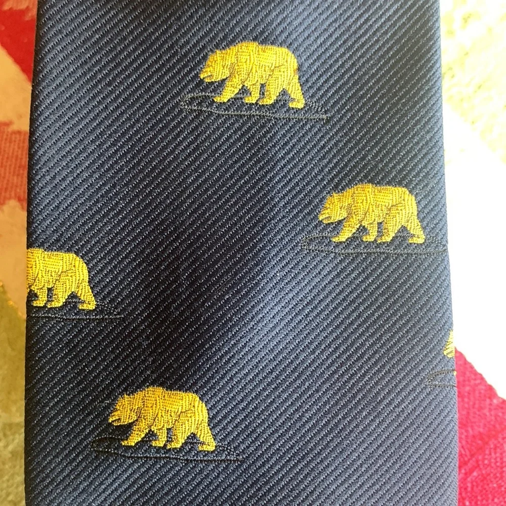 Navy Blue Tie with Gold Bear Motif - Men's Accessory